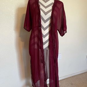 Lace and transparent burgundy duster